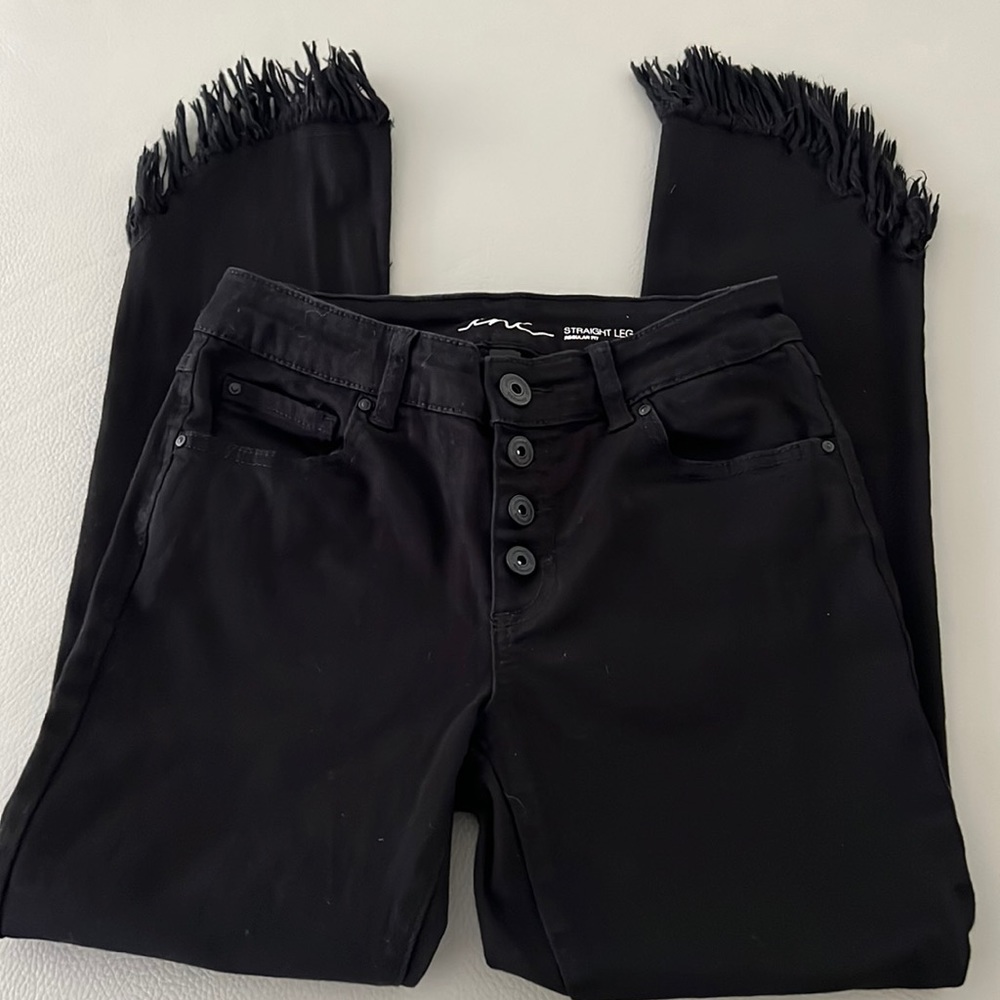 INC Black Jeans W/ Fringe Hem. Size 0